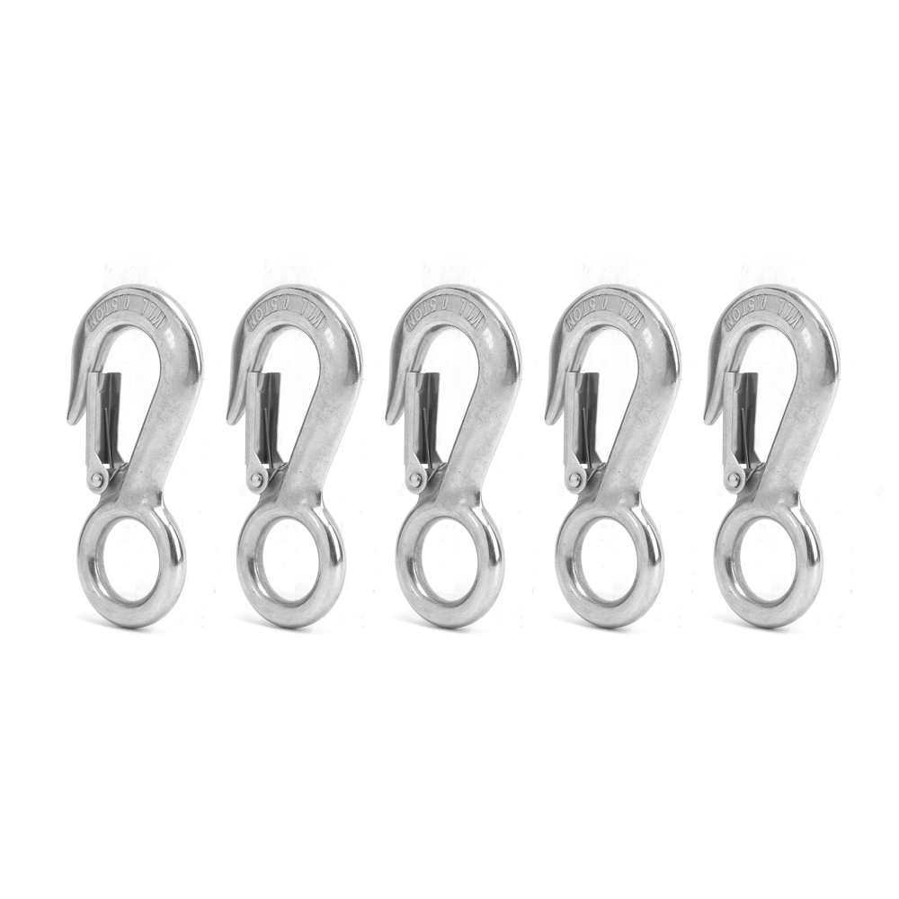 5Pcs Stainless Steel Big Eye Snap Latched Hoist Crane Hook AntiShedding Lifting Hooks