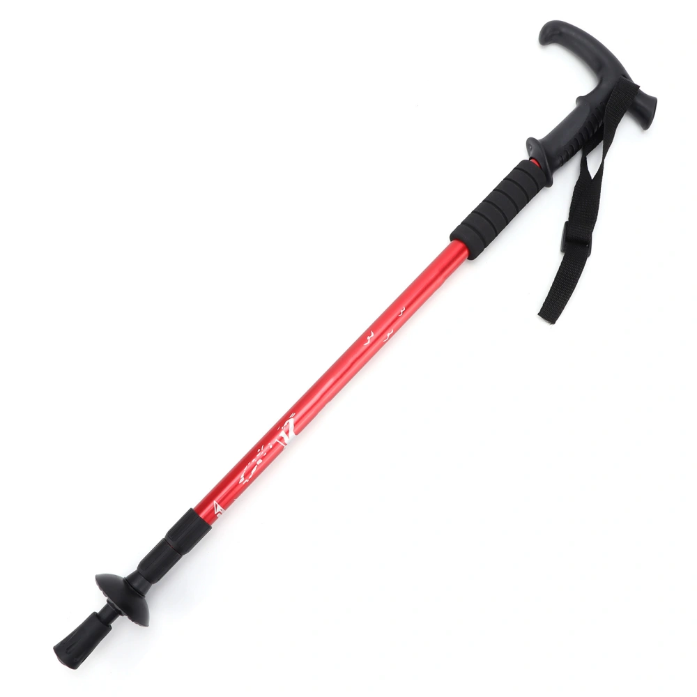 3 Section Aluminum Alloy Outdoor Trekking Pole ShockAbsorbing Walking Poles T Handle(T Handle Red )