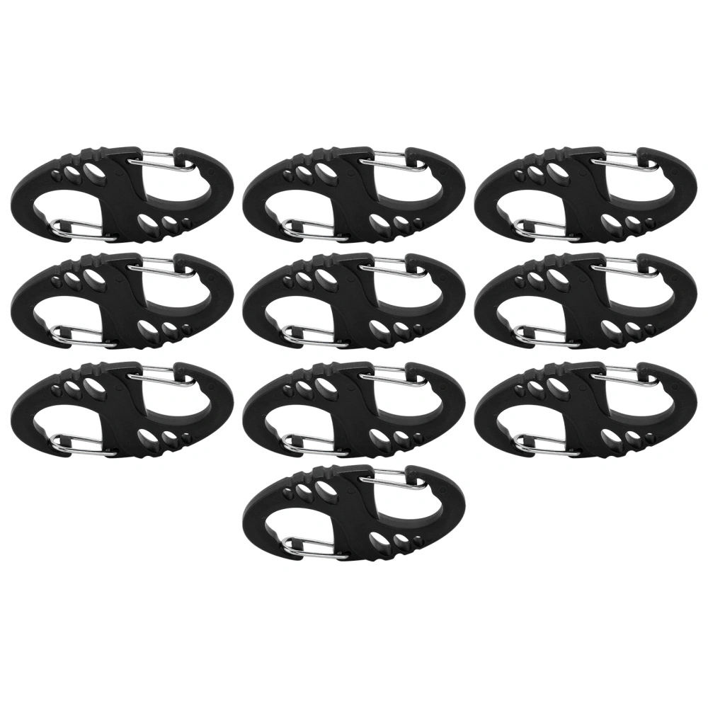 10pcs S Shaped 8 Shaped Snap Keychain Hook Clip Outdoor Molle Backpack Quick Release BuckleBlack