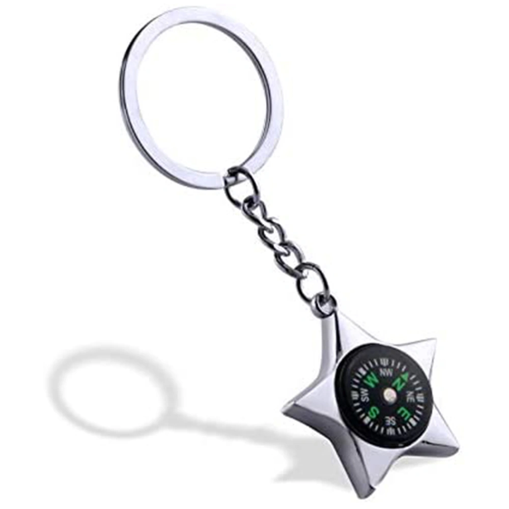 Portable Outdoor Zinc Alloy Five Pointed Star Compass Keychain Ring Chain Gift