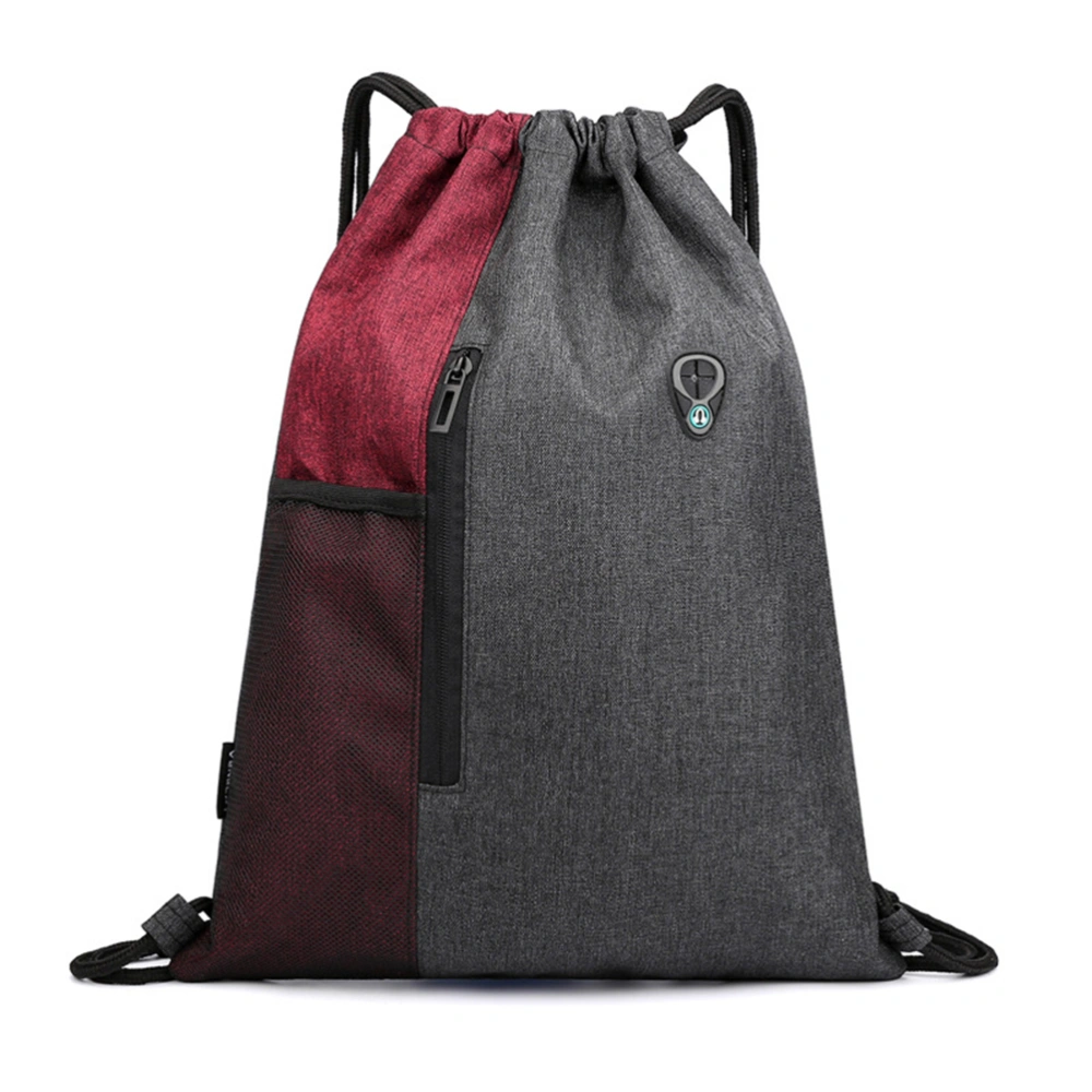 Drawstring Backpack Sports Gym Bag with Headphone Hole Zipper and Mesh Pocket for Women Men