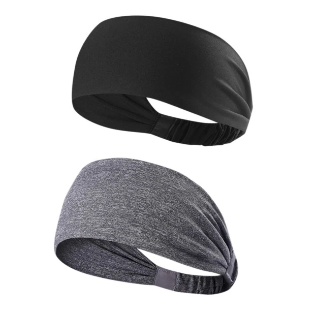 BuyWeek 2 Pcs Sports Polyester Fiber Headbands Unisex Elastic Sweat Wicking Non Slip Headbands for Running Sports Travel Fitness Riding