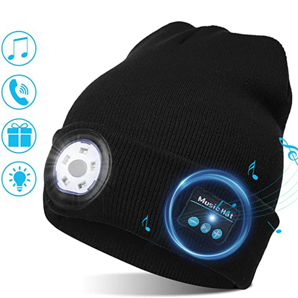 Bluetooth 5.0 LED Beanie Hat with LED Light Built In Stereo Speakers and Mic Warm Hat for Sports and Outdoors
