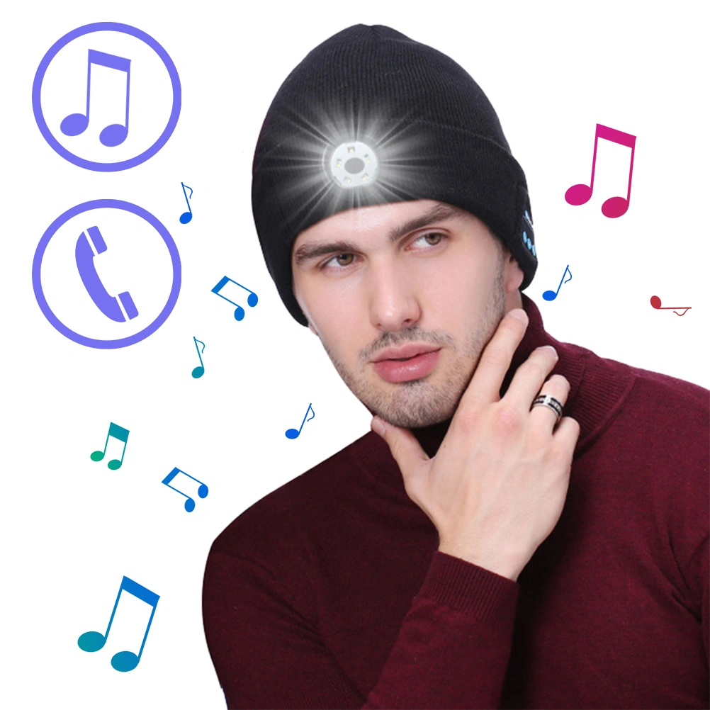 Bluetooth 5.0 LED Beanie Hat with LED Light Built In Stereo Speakers and Mic Warm Hat for Sports and Outdoors