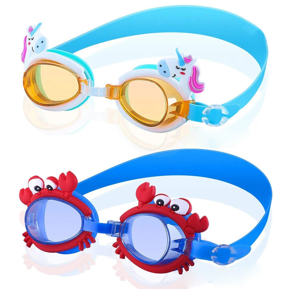 2Pcs Cartoon Kids Swimming Goggles Anti Fog Waterproof UV Protection No Leaking Baby Goggles