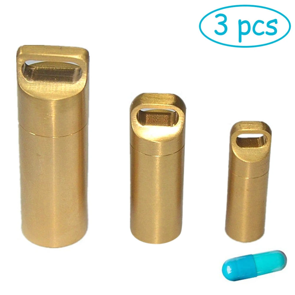 3pcs/set Brass Pill Box Keychain Waterproof Pill Box Keyring for Outdoor Travel Survival