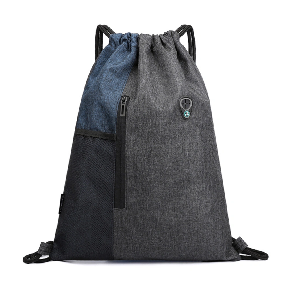 Drawstring Backpack Sports Gym Bag with Headphone Hole Zipper and Mesh Pocket for Women Men