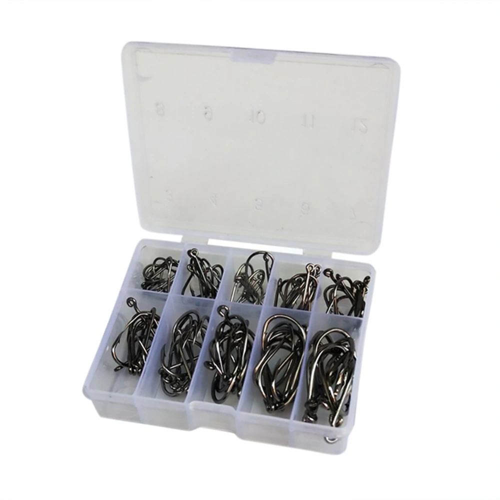 BuyWeek 100 pcs 3-12# Carbon Steel Fly Barb Fishing Hooks with Storage Box Fly Tying Fishing Hooks Kit