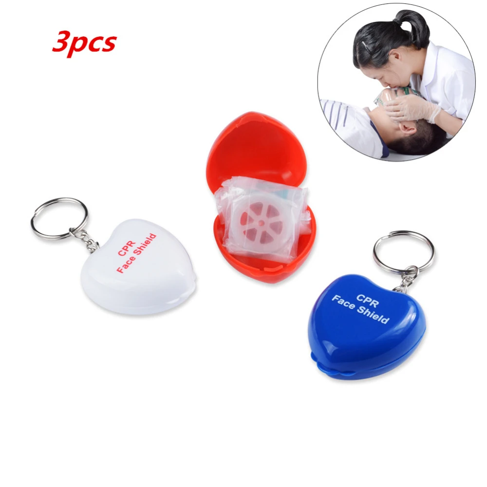 3 Pcs Random Color CPR Resuscitator Mask with One Way Valve Life Keychain Disposable Emergency Skill Training Face Shield