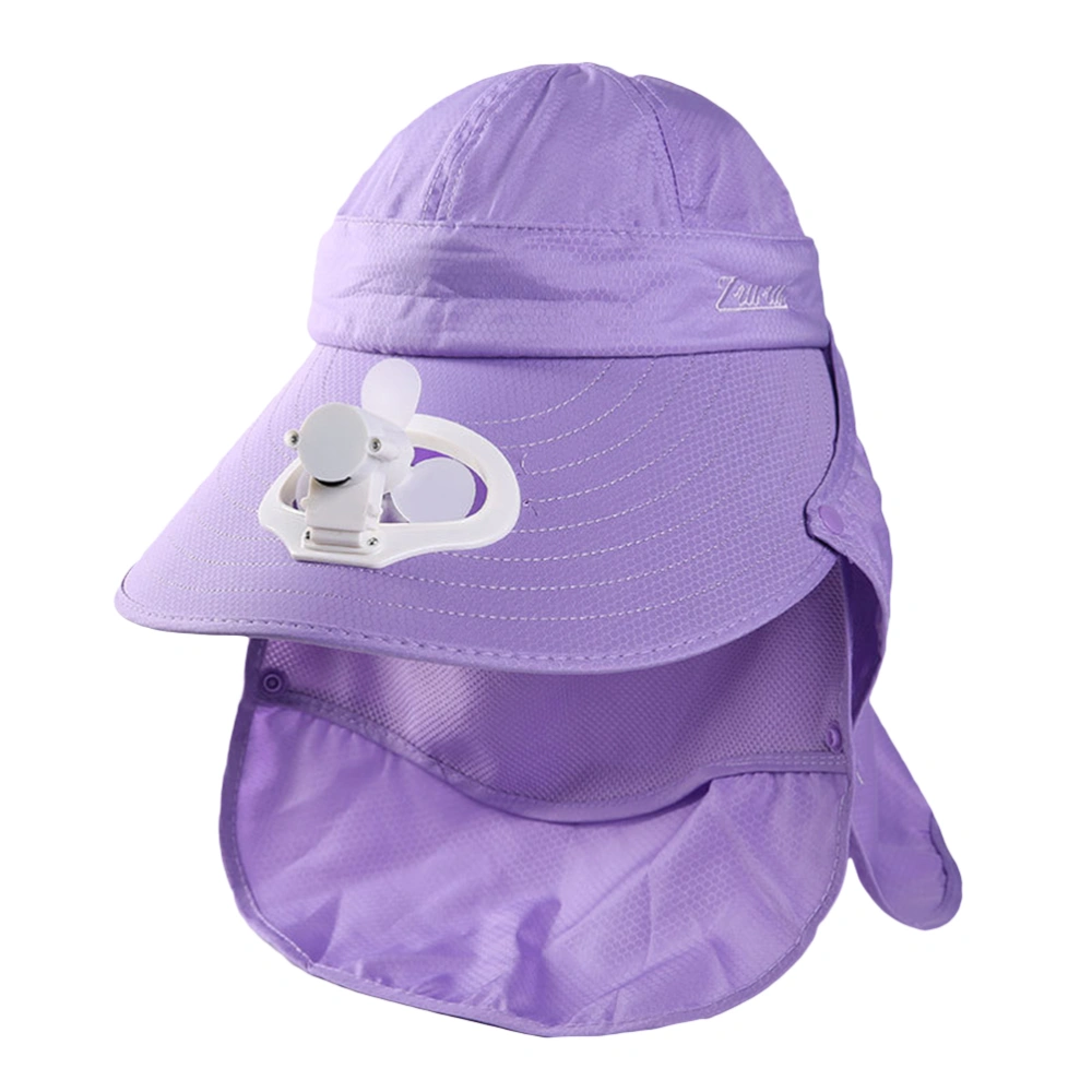 Summer Women USB Charging Fan Visor Hat with Face Neck Cover Wrap for Outdoor Camping Traveling