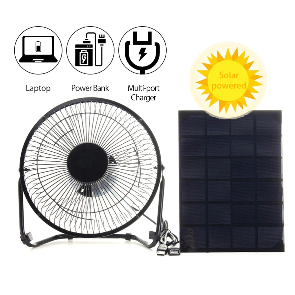 BuyWeek USB Fan USB Solar Panel Powered Fan 5.5W Panel Outdoor Home Cooling Ventilation for Home Office Outdoor Traveling Fishing