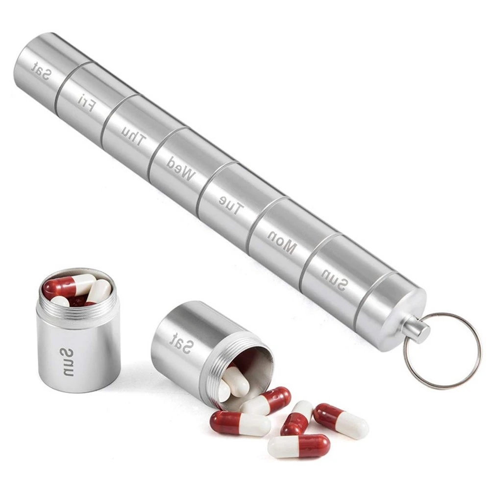 7 Days Weekly Pill Case Holder Weekly Storage Organizer Container Aluminum Alloy Tablet Dispenser Independent Pill Case