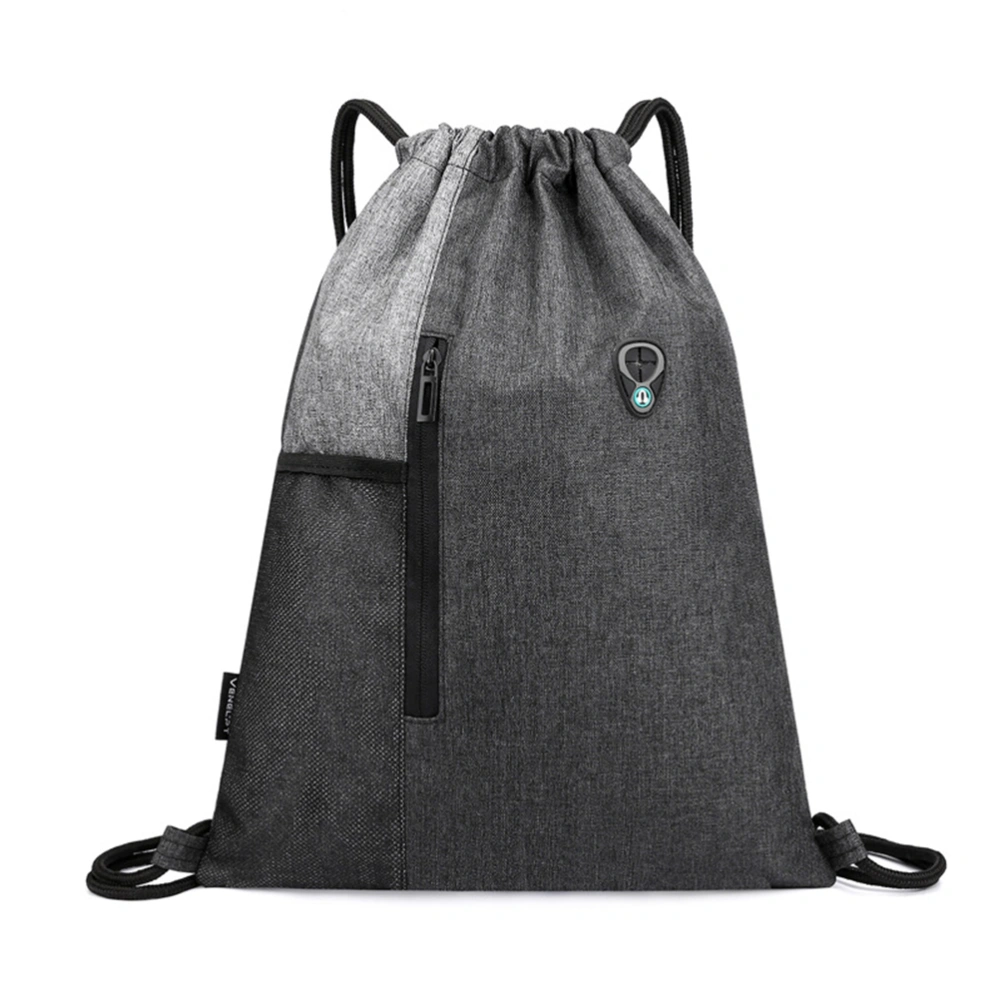 Drawstring Backpack Sports Gym Bag with Headphone Hole Zipper and Mesh Pocket for Women Men