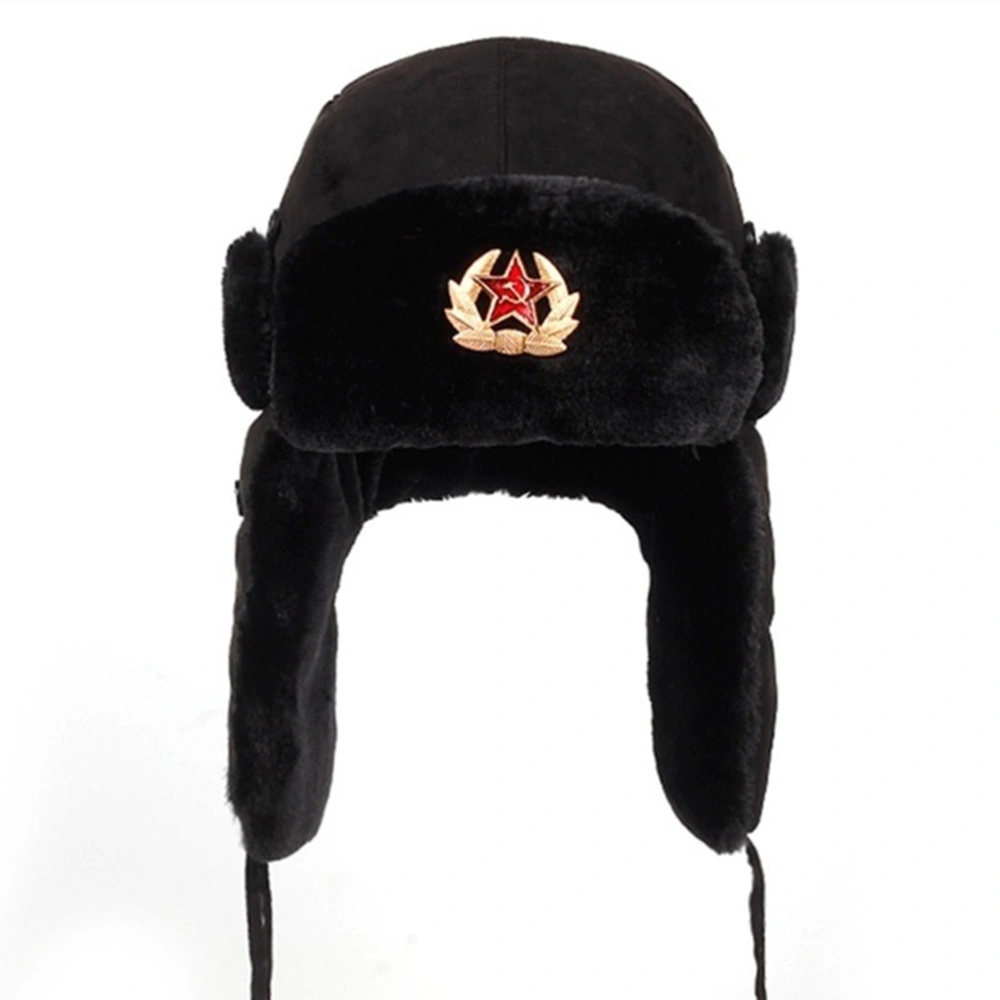 Russian Ushanka Badge Bomber Hat Pilot Hat Winter Hat with Earflaps Winter Warm Hat