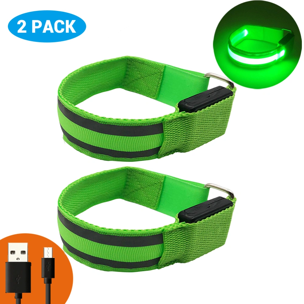 BuyWeek 2pcs Glowing in the Dark LED Armbands USB Rechargeable Safety Reflective Armband for Running Cycling Exercising Night Running