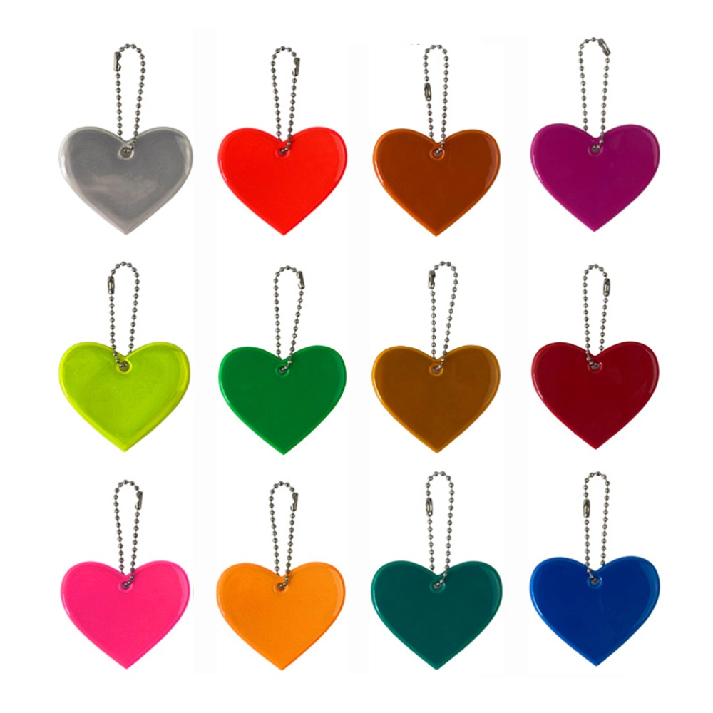 12pcs Mix Color Safety Reflector Pendant Love Heart Safety Reflector Kids Reflector Pendant for School Bag Backpack Cycling Running