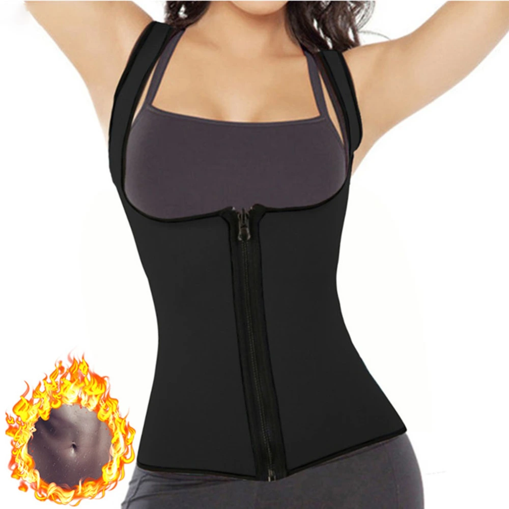 Women Waist Trainer Vest with Zipper Fat Burning Neoprene Sauna Vest for Weight Loss Slim Corset Body Shaper Tank Top