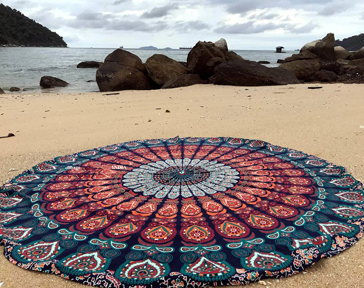 Round Beach Throw Tapestry Printing Picnic Mat Beach Blanket Tapestry