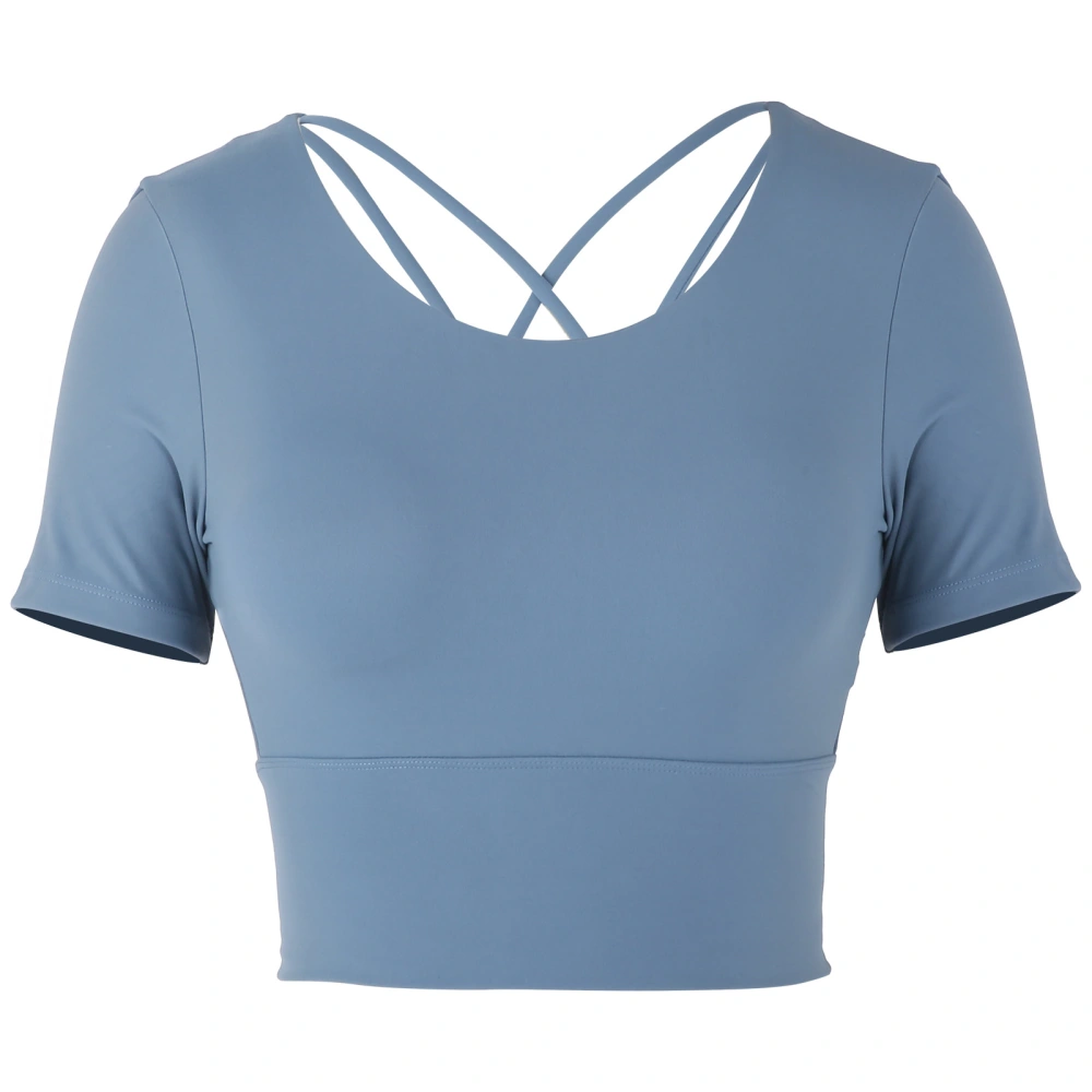 Women Summer Sexy Sports Short Sleeve Tops for Yoga Fitness Workout Sport AccessoriesMedium Blue Gray L