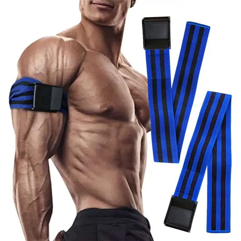 2pcs Blood Restriction Bands Elastic Muscle Growth Women Man Exercise Obstruction Bands for Arms Black Blue 60cm