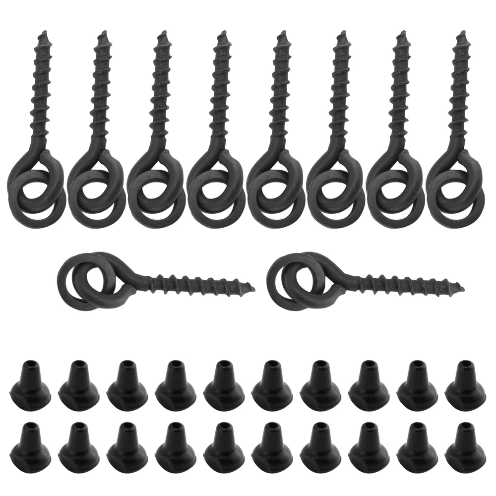 10Pcs Bait Screws with 20pcs Oval Rings Carp Rig Ring Stops Carp Fishing Tackle Hook ScrewBlack