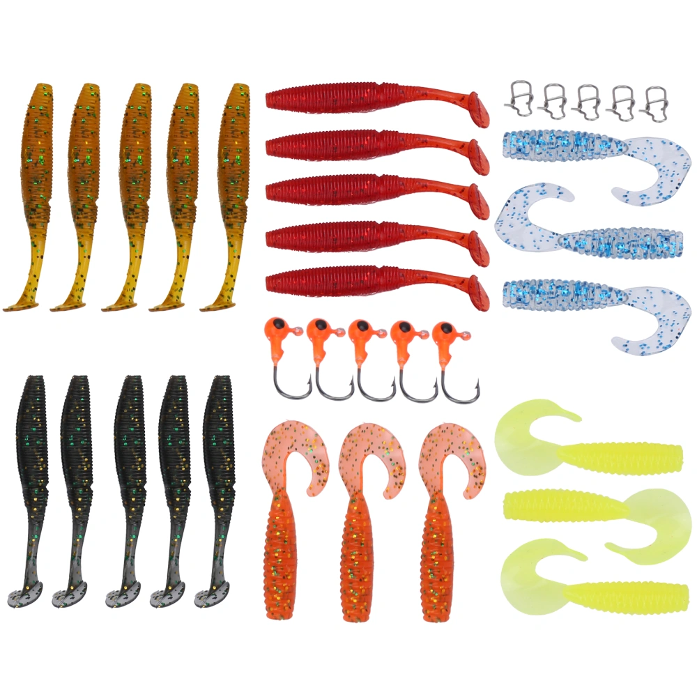 34Pcs set Fishing Lure SingleTailed Soft Insect PVC Lure Bait Suit Fake Fishing Bait Set