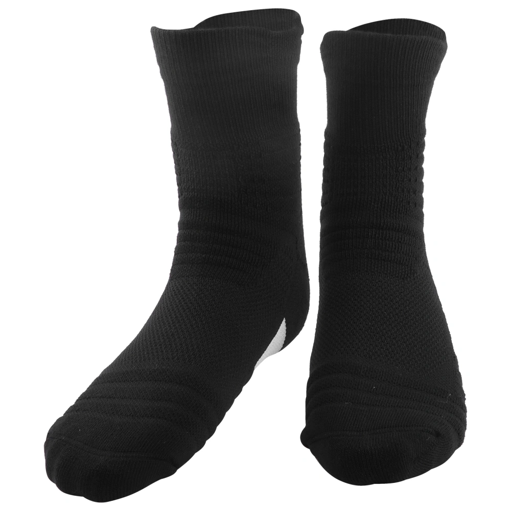 Men Basketball Sport Socks Breathable In Tube Socks Perspiration Thick Towel BottomBlabk White