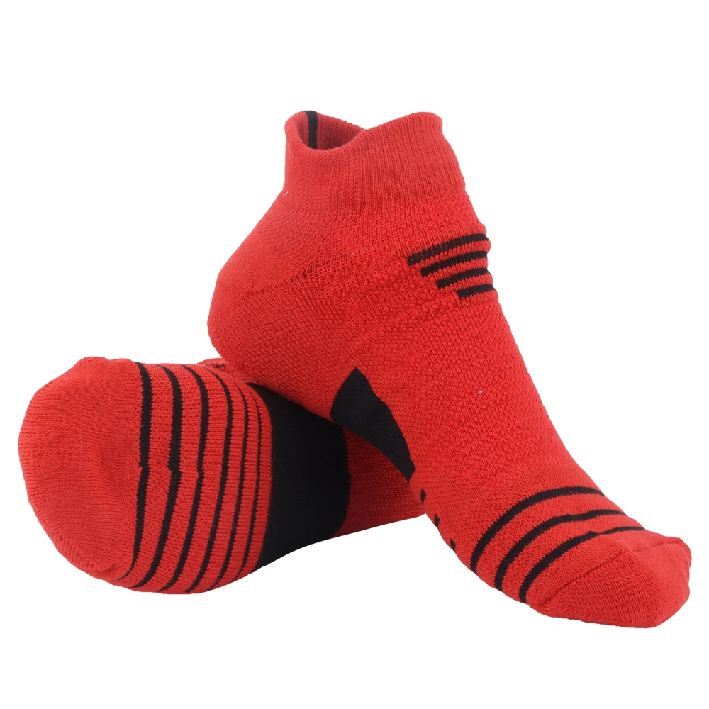 Combed Cotton Basketball Breathable Anti Slip Sport Running Shock Absorption Socks(Red Black )