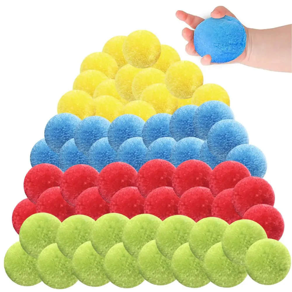 60Pcs Cotton Water Balls Toys for Teens and Adults Reusable Splash Water Balls Fun Party Water Balloons Perfect for Outdoor Activity Red Sky Blue Fluorescent Yellow Light Green 5cm Diameter