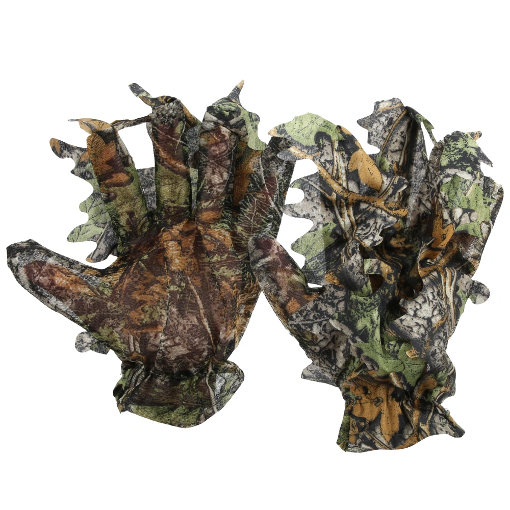 Pongee 3D Comfortable Leaf Camo Full Finger NonSlip Gloves Outdoor Hunting Accessories