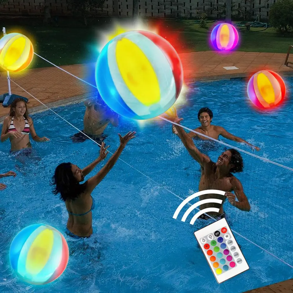 Inflatable LED Light Up Beach Ball Remote Control 16 Light Colors Ball Pool Games for Adults Kids for Beach Pool Party