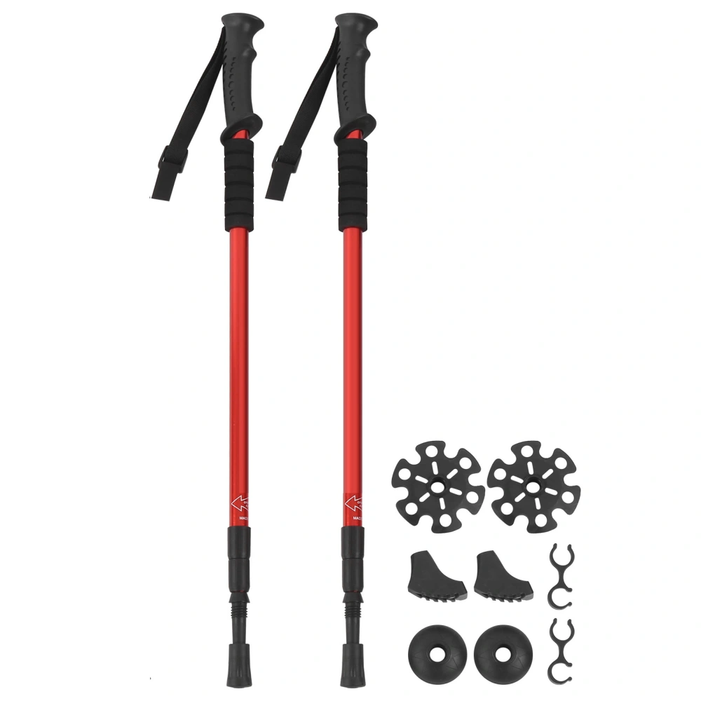 Trekking Pole Set Walking Stick Camping Hiking Ski Pole Shock Absorber Telescopic CrutchesRed