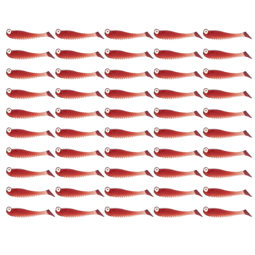 50Pcs/Bag Artificial Fishing Lures Soft Silicone Baits Lifelike Paddle Tail SwimbaitWine Red Color