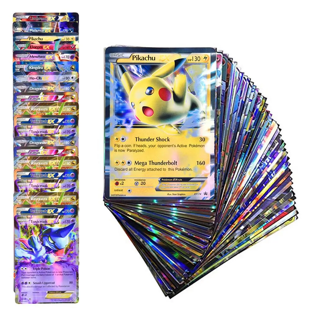 BuyWeek 100 Pcs Anime Card Set Cartoon Game Card Children GX Trading Cards Including 20GX + 20Mega + 1Energy + 59EX Art or 80EX + 20GX or 100V（50Vmax+50V）or 71 V + 29 VMAX