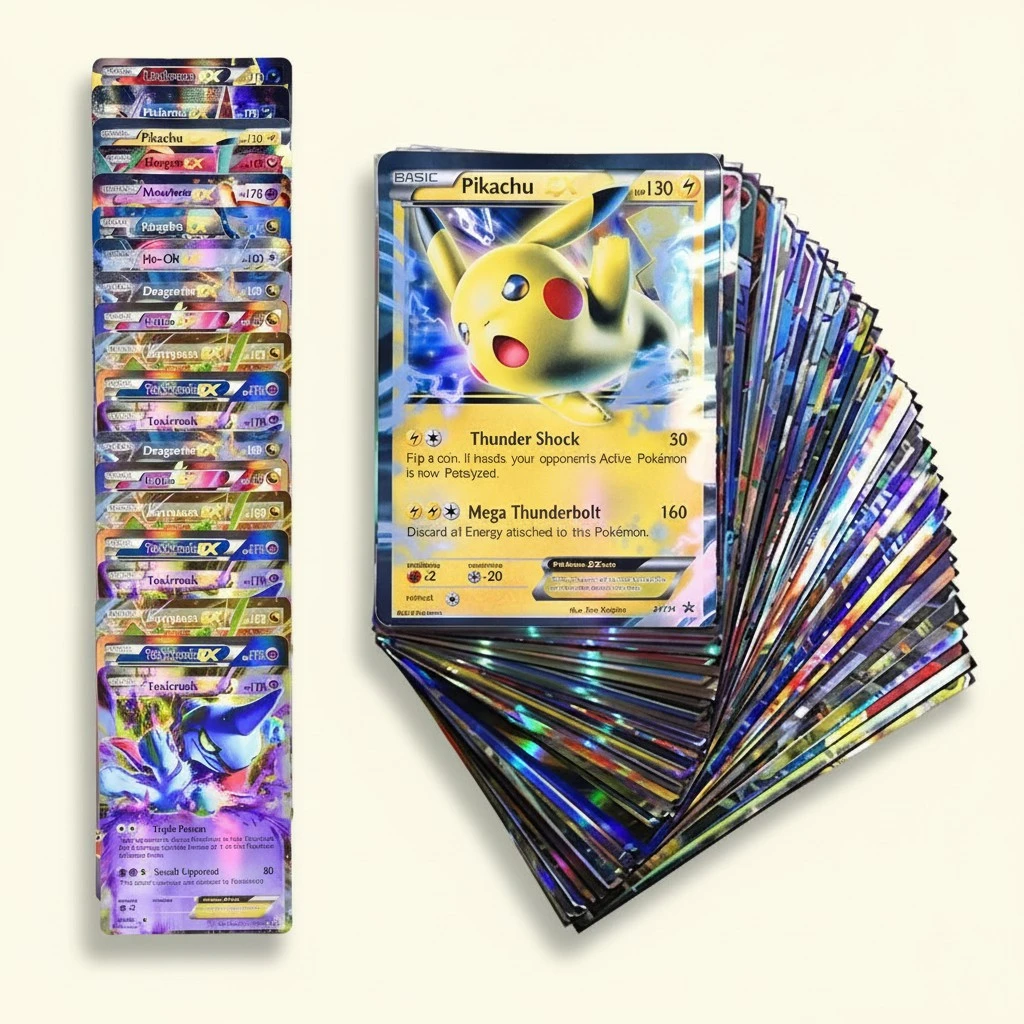 BuyWeek 100 Pcs Anime Card Set Cartoon Game Card Children GX Trading Cards Including 20GX + 20Mega + 1Energy + 59EX Art or 80EX + 20GX or 100V（50Vmax+50V）or 71 V + 29 VMAX