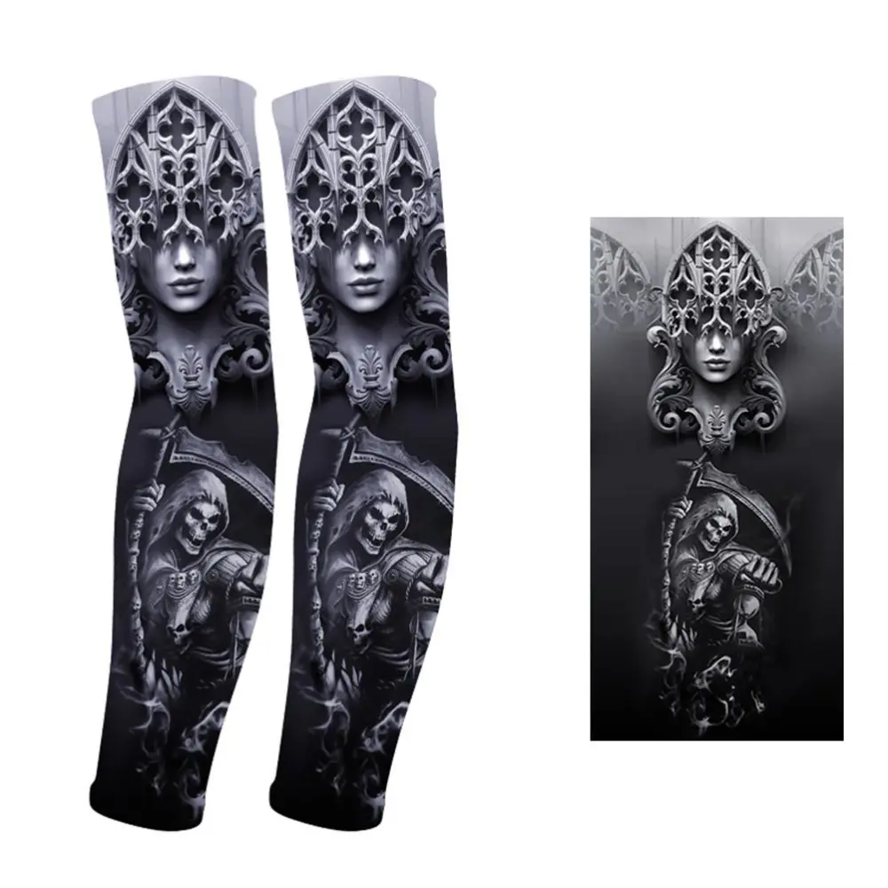 BuyWeek 1 pair Temporary Tattoo Sleeves Sun Protection Arm Sleeves Seamless Sunscreen Arm Sleeve for Outdoor Cycling Running