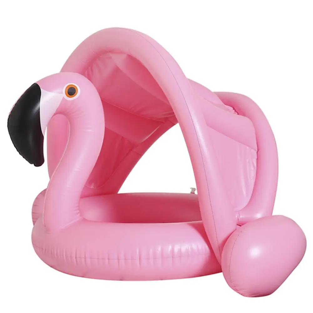 Flamingo Baby Swimming Ring with Canopy Sun Protection Baby Swimming Aid Inflatable Baby Pool Swimming Ring