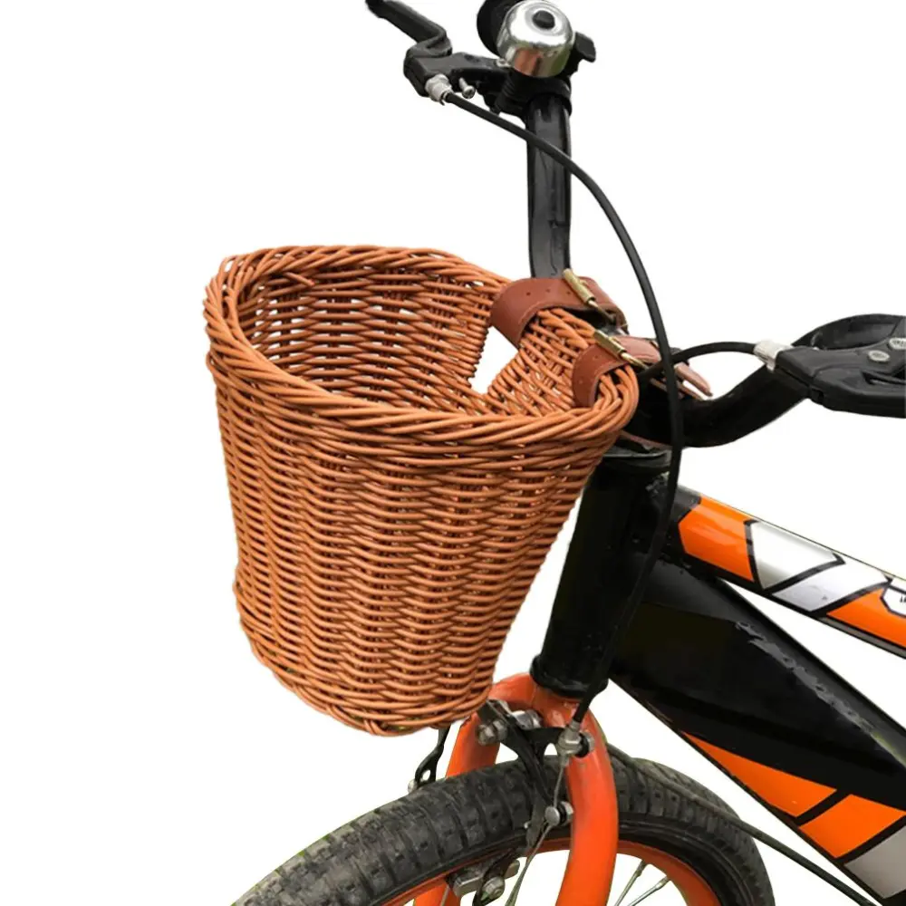 Children s Bike Basket Kids Front Handlebar Basket Plastic Rattan Basket for Cargo Basket Storage for Bike