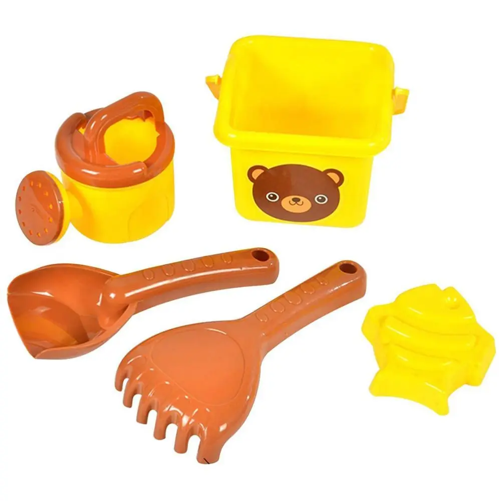 5Pcs Beach Sand Toy Set Sandpit Bucket Shapes Spade Rake Watering Can Summer Outdoor Beach Toys