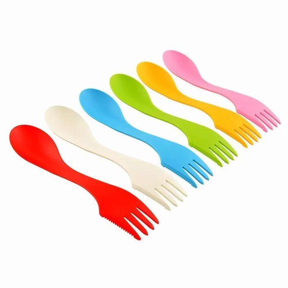 6Pcs 3 in 1 Sporks Portable Camping Sporks Lightweight Camping Sporks for Backpacking Hiking Outdoors