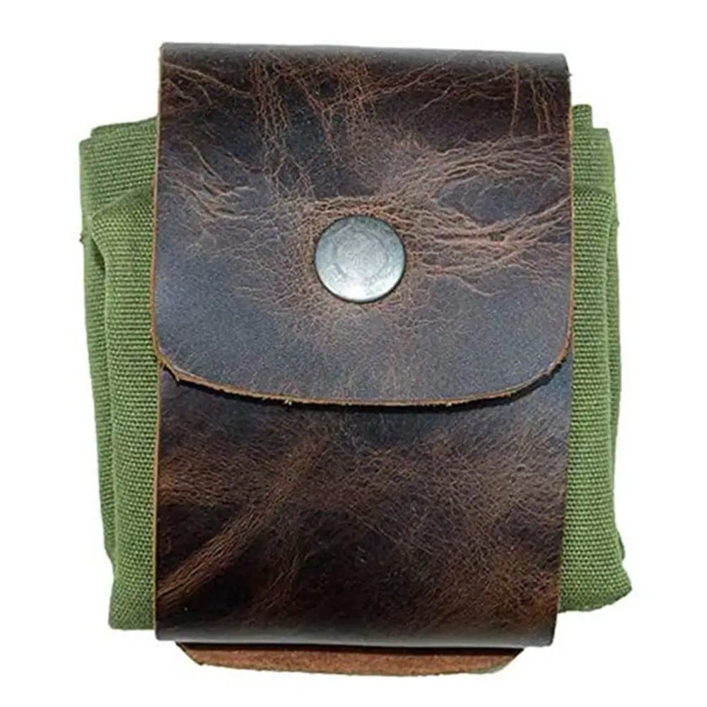 Leather and Canvas Bushcraft Bag Collapsible Waxed Canvas Foraging Pouch for Hiking