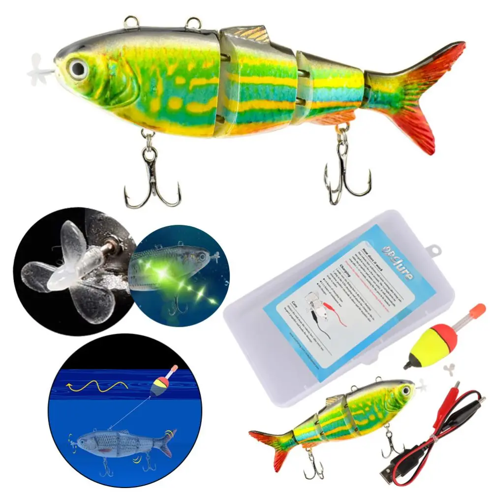 Robotic Swimming Fishing Electric Lures USB Rechargeable Lures Multi Jointed Swimbaits with LED Light Hard Lures Fishing Tackle