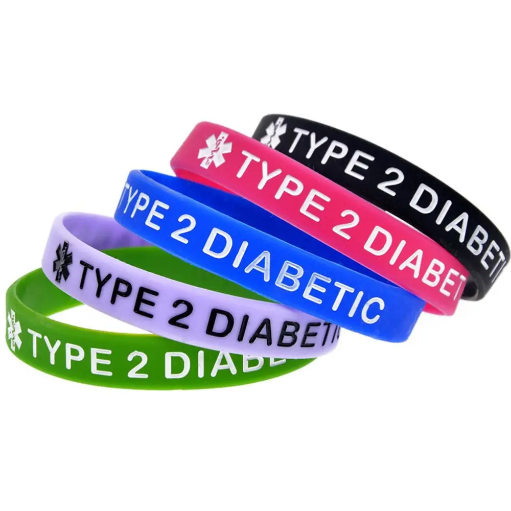 BuyWeek 5 Pcs TYPE 2 DIABETIC Silicone Wristband Soft Bracelets for Daily Reminder