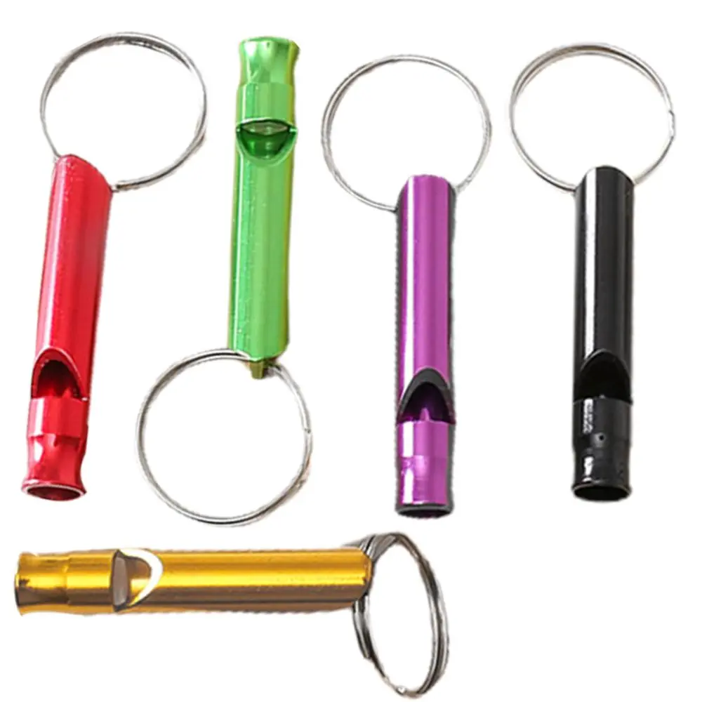 5Pcs Random Color Survival Whistle Aluminum Alloy Whistle Emergency Survival Whistle Keychain for Camping Hiking