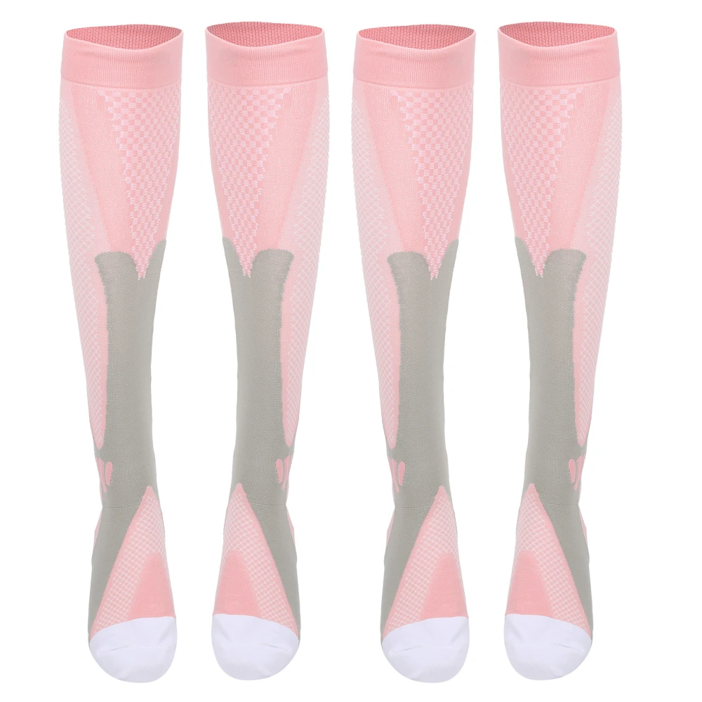 2 Pair/Set Outdoor Sports Compression Socks Leg Support Stretch Running Socks Below KneePink