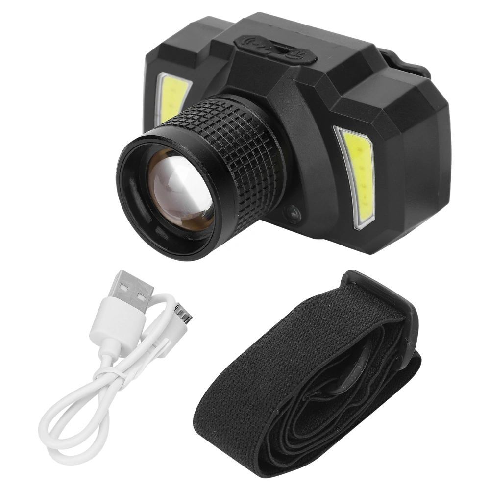 COB Builtin Battery USB Charge Telescopic Zoom Strong Brightness Induction Headlamp