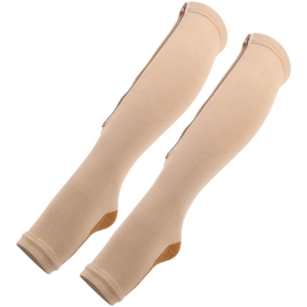 1Pair Zipper MidCalf Length Sock Compression Stockings Slim Leggings Stretch Socks Open Toe(Zipper Socks(Skin Color Bronze Bottom) S/M)