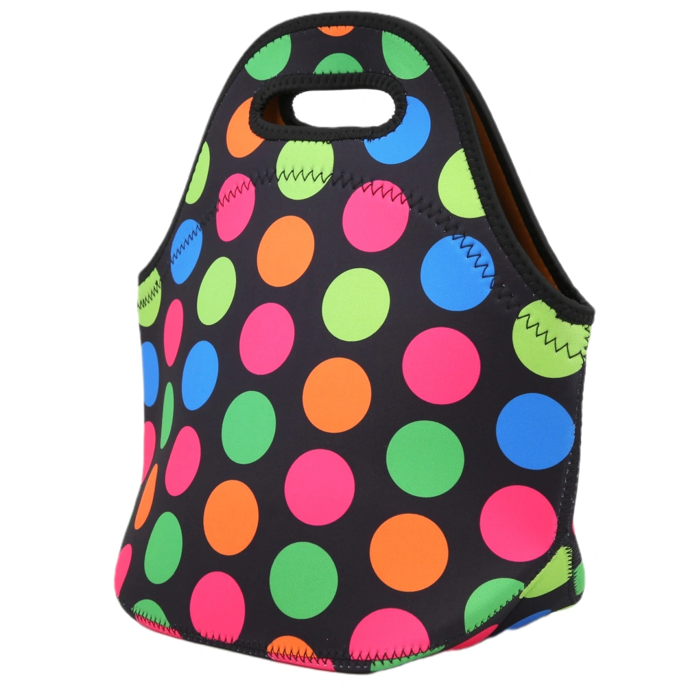 Insulated Thermal Lunch Bag Waterproof Neoprene Lunch Box Handbag for Picnic CampingBig Colored Dots