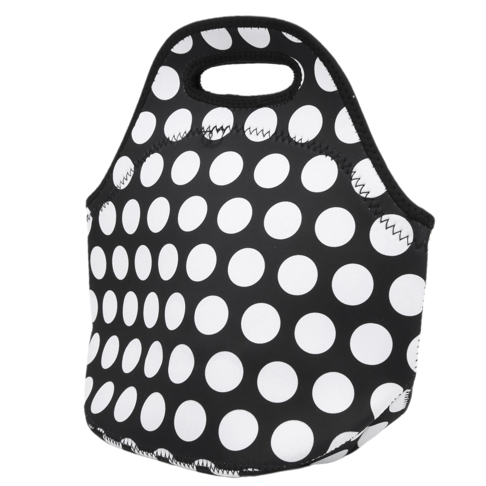 Insulated Thermal Lunch Bag Waterproof Neoprene Lunch Box Handbag for Picnic CampingBlack White Dots