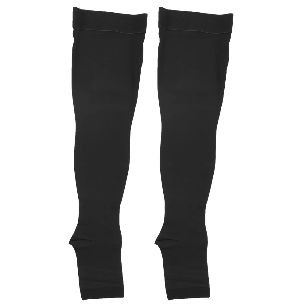 Compression Long Stockings Open Toe Level 2 Elasticity Pain Relief Socks Polyurethane(Level 2 Open Toe Long Stockings（Black） XL)